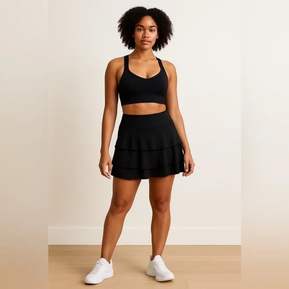 ID Ideology Plus Size Flounce Active Skort 3-Tier Tennis Pickle Ball Black 3x - Picture 1 of 5